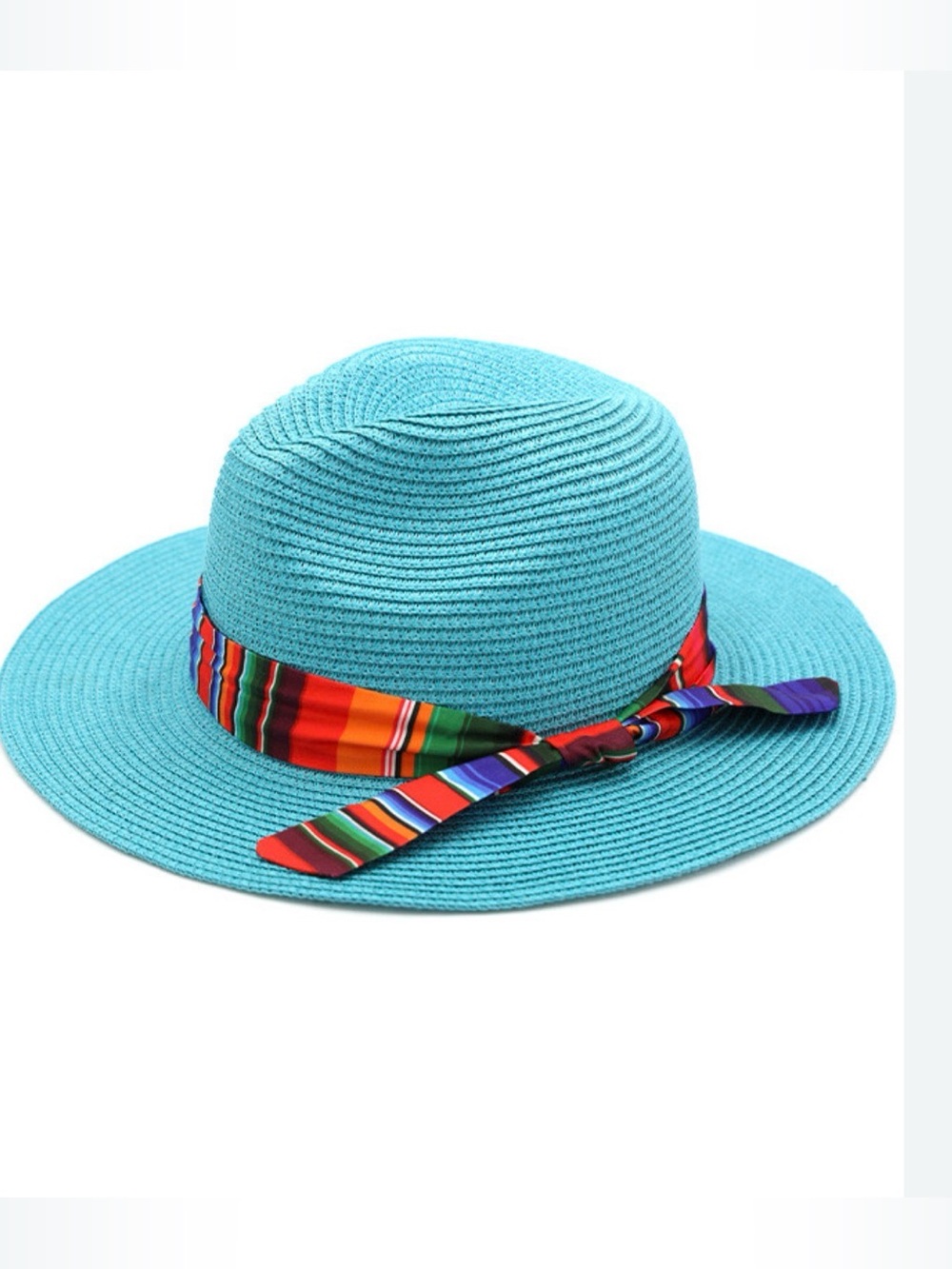 Aqua Straw Hat Fiesta Striped Head band